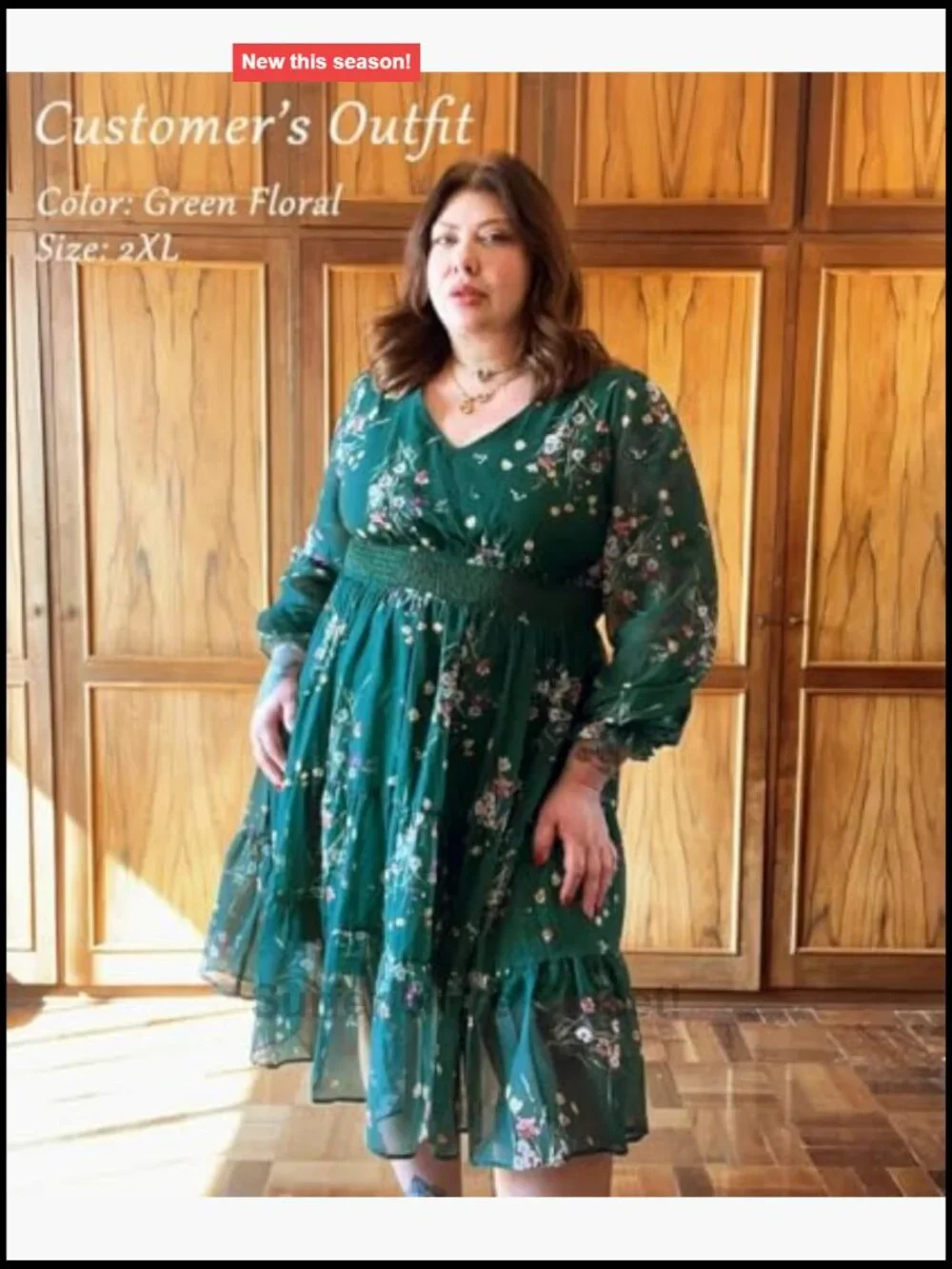 Plus Size Maxi Floral Dress Women Long Sleeve V Neck Empire Waist Flowy Chiffon